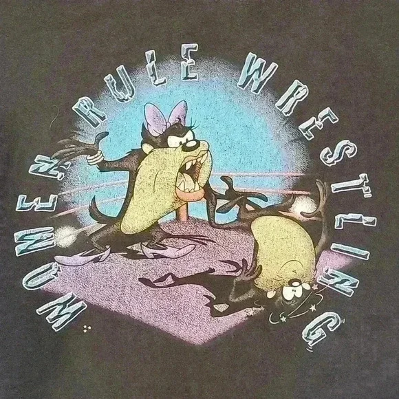 Vintage Looney Tunes Taz Women Rule Wrestling Tshirt Size 22/24W - Picture 2 of 5